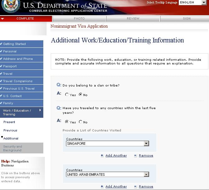 Thread: Ds-160 additional work/education/training information