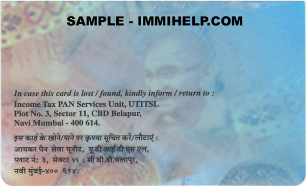 Sample PAN Card Permnanent Account Number India