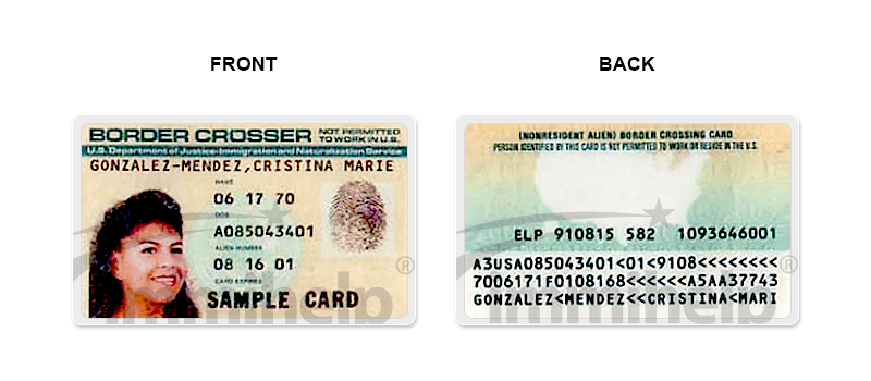 Sample Border Crossing Card for the U.S.A.