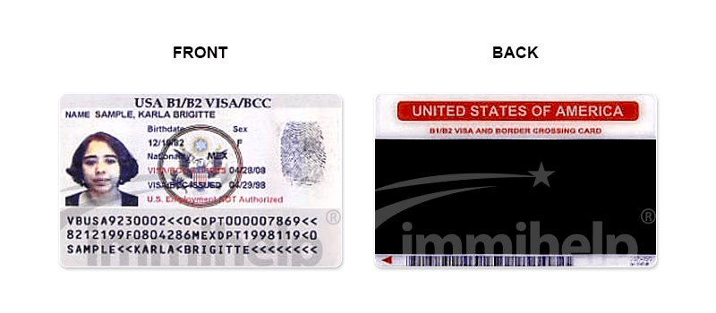 Sample Border Crossing Card for the U.S.A. - Immihelp