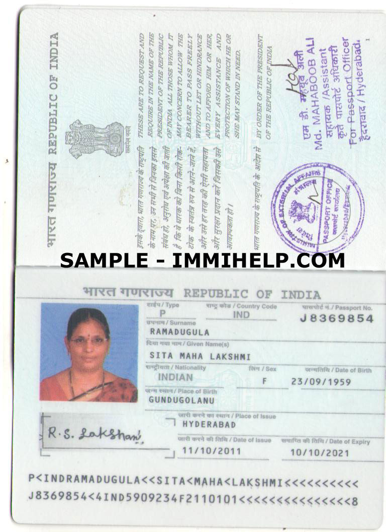 Sample Indian Passport Immihelp