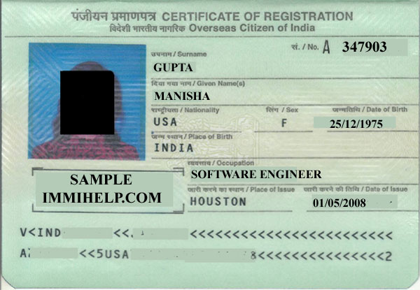 Sample OCI Card India Registration Booklet Immihelp