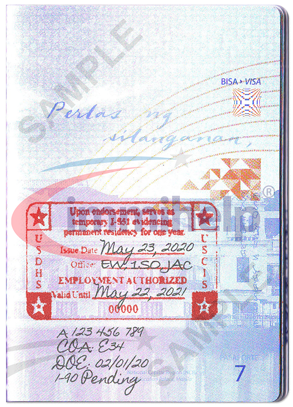 Sample Temporary Green Card Stamp I 551 In Passport