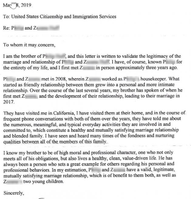 Sample Letter From Family Member Affidavit In Support Of Marriage For I 130 Immigration Forums For Visa Green Card Visitors Insurance Oci And More