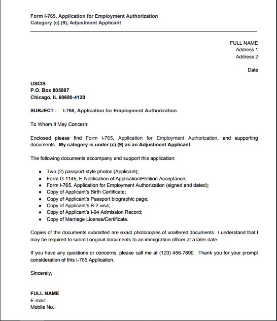 cover letter for uscis i 765